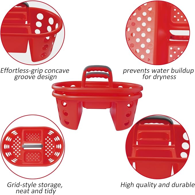 SIMPLYKLEEN Large Shower Caddy Portable 2PC - Made in USA Plastic Jumbo Size Dorm Storage Candy Tote with Handle Shower Organizer for Bathroom, Pantry, Kitchen, College Dorm, Red - Image 5