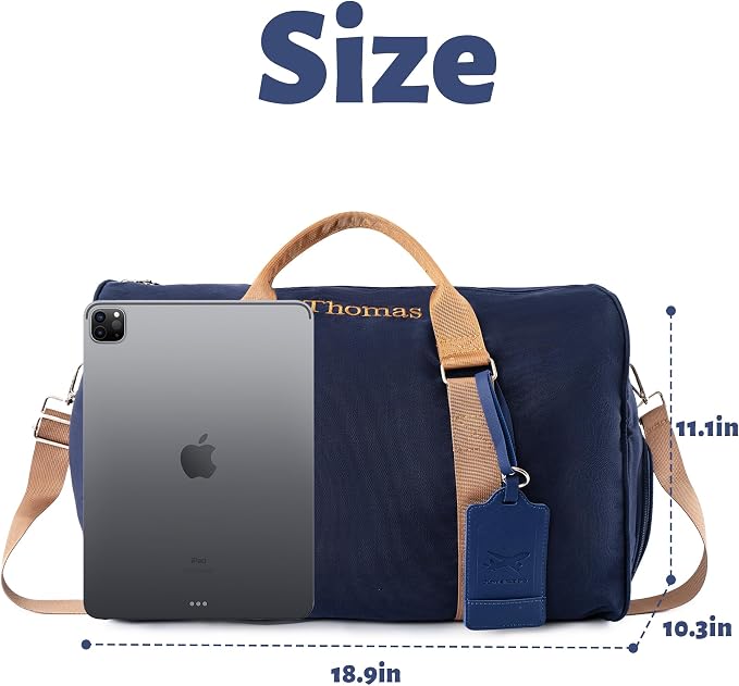 Travel Duffle Bag Set for Men Boys Personalized Weekender Overnight Bag with Embroidered Name - Custom Canvas Duffle Bag with Toiletry Bag and Shoe Compartment for Travel Trip Workout (Blue) - Image 4