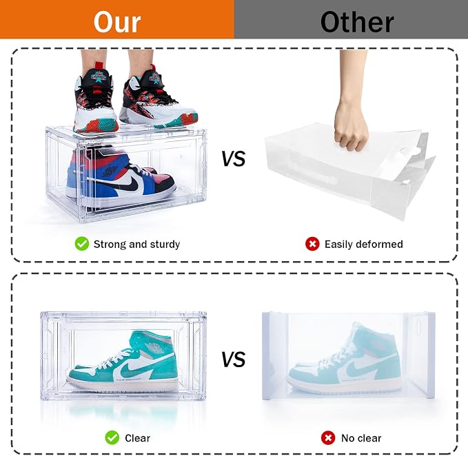 10 Pack Large Shoe Boxes Clear Stackable, Space Saving Acrylic Shoe Boxes Shoe Organizers Foldable Shoe Container Boxes that Fits Up to Size 14 Shoes - Image 4