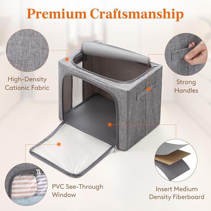 Lifewit Clothes Storage Bins with Metal Frame, Stackable Storage Box, Foldable Clothing Storage Bins with Lids, 40L Storage Bags Fabric Box Organizer with Clear Window＆ Zippers＆ Sturdy Handles 12 Pack - Image 3