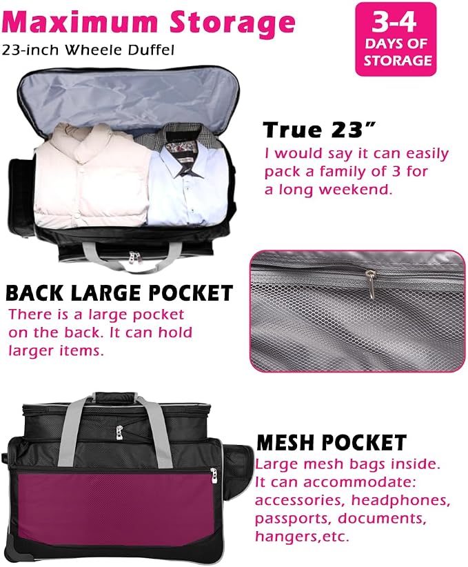 Dance Bag with Garment Rack,23inch Dance Competition Garment Bags with Clothes Rack,Suitcase,Rolling Duffle for Travel, Wheeled Drop-Bottom Upright Luggage Closet Suitcase(Expand-Grey) - Image 6