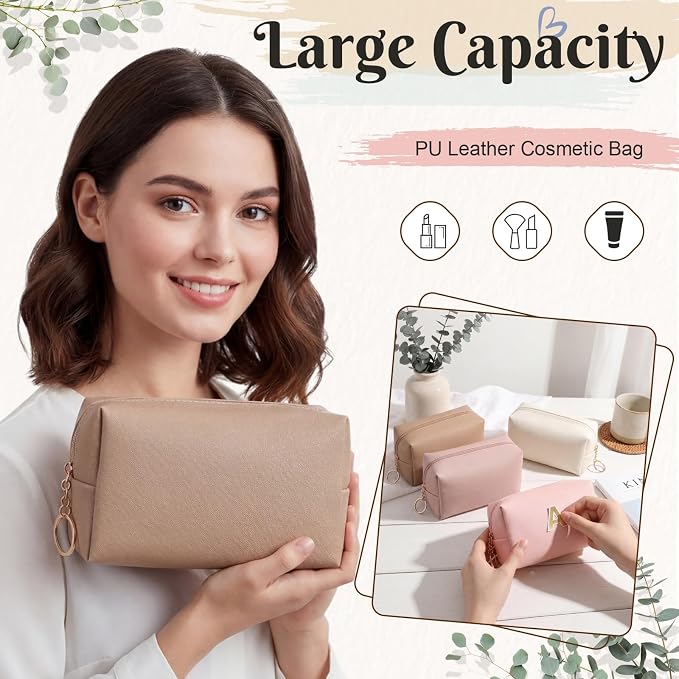 Chunful 24 Pcs Preppy Makeup Bag PU Leather Cosmetic Bag Bulk Makeup Plain Pouch Waterproof Toiletry Purse for Women Traveling Preppy Pencil Case Valentine's Day Gifts (Blush Nude) - Image 5