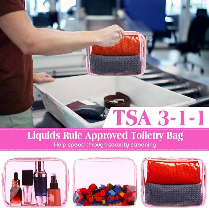 60 Pcs Clear Makeup Bags Bulk Travel Toiletry Bag 7 x 5.5 x 1.6 Inch PVC Zipper Pouch Waterproof Plastic Cosmetic Case Portable Organizer for Women Summer Bathroom (Fluorescent Pink) - Image 6