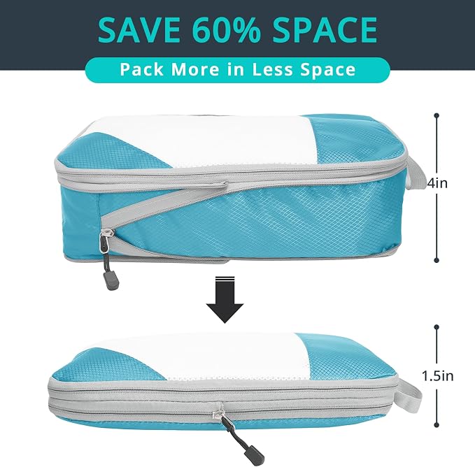 NICOSHOW Compression Packing Cubes 6 Set, Compressible Space-Saving Packing Cubes for Travel - Compression Bags, Luggage Organizer, Travel Essentials for Women, Teal - Image 2