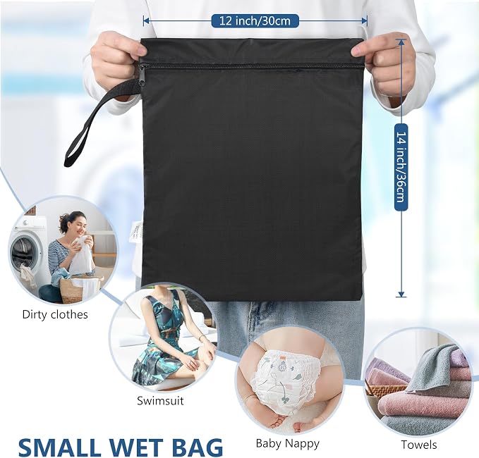 OTraki 2 Pack Wet Bags for Swimming Travel Laundry Bag Nappy Bag Dirty Wet Clothes Bag Waterproof Storage Bags for Gym Swimsuit Workout Yoga Beach Pool (12 x 14 inch) - Image 2