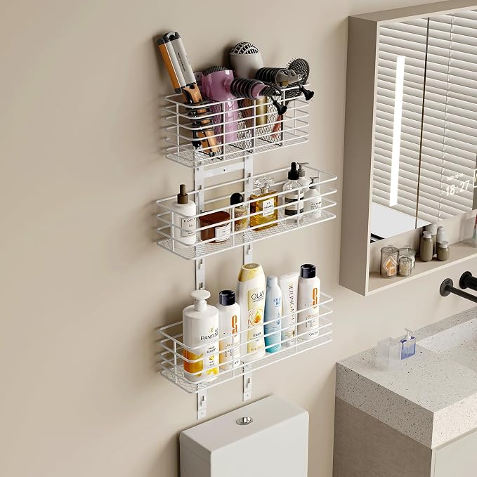 Yuyetuyo 5-Tier Over The Door Organizer Bathroom Shelves Hair Tool Organizer - Hair Dryer Holder Adjustable Height, DIY Bathroom Storage Shelf Wall Mounted Behind The Door Storage - Image 4