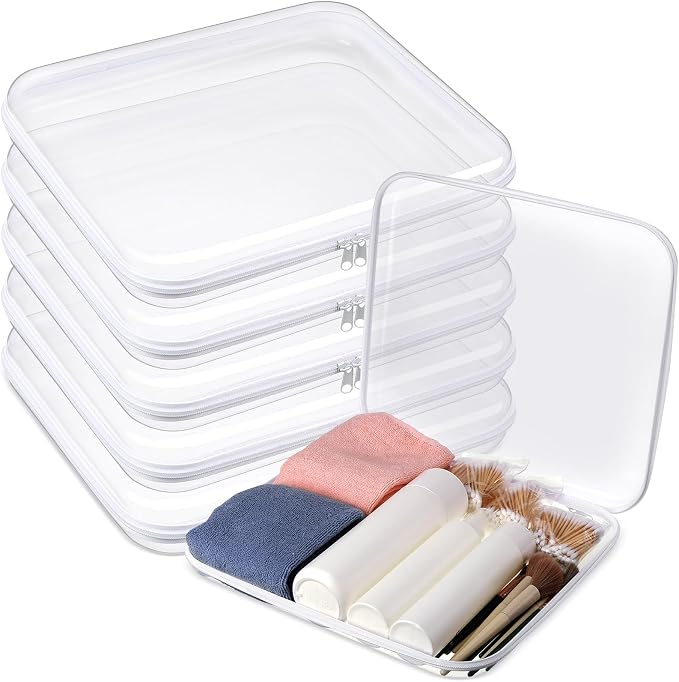 Sanwuta 6 Pcs Clear Hard Zipper Case Plastic Zipper Pouches Transparent Makeup Bag Pencil Case Pouches Toiletry Diaper Bag for Travel Toy Storage Organizer Bins(White,13.78 x 11.81 x 2 Inch) by Sanwuta