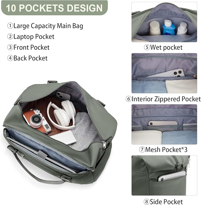 Travel Duffel Bag, Carry On Overnight Weekender Bags for Women | Travel Bag with Wet Pocket & Trolley Sleeve, For Spirit Airlines 18x14x8 Personal Item Bag - Image 4