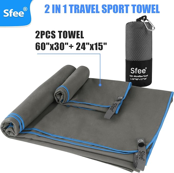 Sfee 2 Pack Microfiber Travel Towel, Quick Dry Camping Towel Large Beach Towel Super Absorbent Compact Lightweight Sports Gym Towels for Yoga, Gym, Hiking, Pool, Backpacking, Bath - Image 6