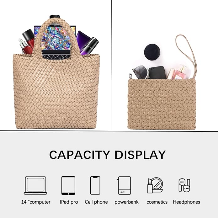 JINMANXUE Fashion Woven Bag Shopper Bag Travel Handbags and Purses Women Tote Bag Large Capacity Shoulder Bags - Image 5