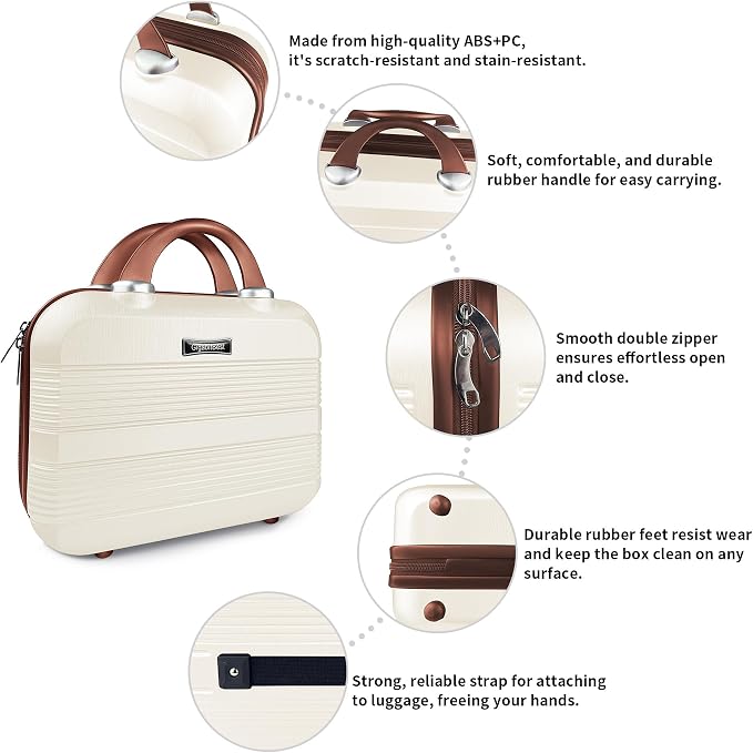 14 Inch Multi-Purpose Waterproof Hard Shell Makeup Case (Brown) | ABS Scratch-Proof, Carrying Cosmetic Organizer Case with Elastic Band, Train Case, Mini Suitcase Vanity Case for Women Girl - Image 4