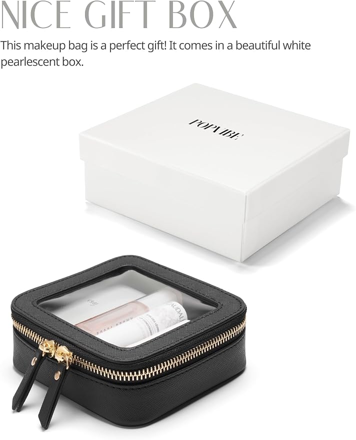Mini Clear Black Makeup Bag - Cute Square Cosmetic Pouch for Travel with Zipper - For Women & Girls - Image 8