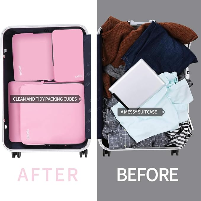 BAGAIL 4 Set/6 Set/8 Set Compression Packing Cubes Travel Accessories Expandable Packing Organizers (Cloth Pattern, 4-Pink) - Image 5
