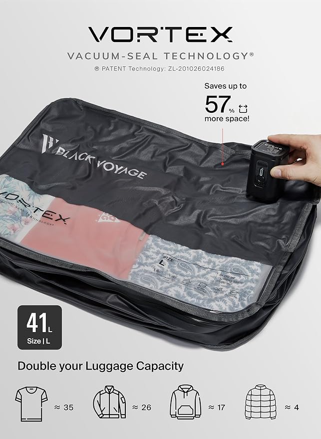 Black Voyage Reusable Vacuum Compression Travel Bag for Carry-On Suitcase and Backpack, Recycled IPX8 Waterproof Space Saver Vacpack (2-Pack, 41L - No Pump) - Image 3