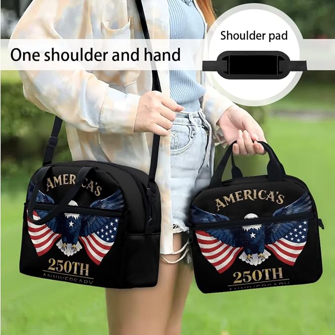 250 Year American Anniversary Backpack Schoolbag Set USA Flag Patriotic Eagle School Bookbag Daypack Shoulder Crossbody Book Bags Lunch Tote Box Water Bottle Pencil Pen Case Bag, Black - Image 3