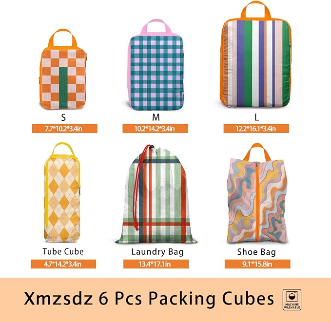 6 Pcs Compression Packing Cubes, Packing Cubes for Travel, Waterproof Luggage Organizer Bags Set, Cute Packaging Cubes for Women Kids Backpack Carry-Ons - Image 2