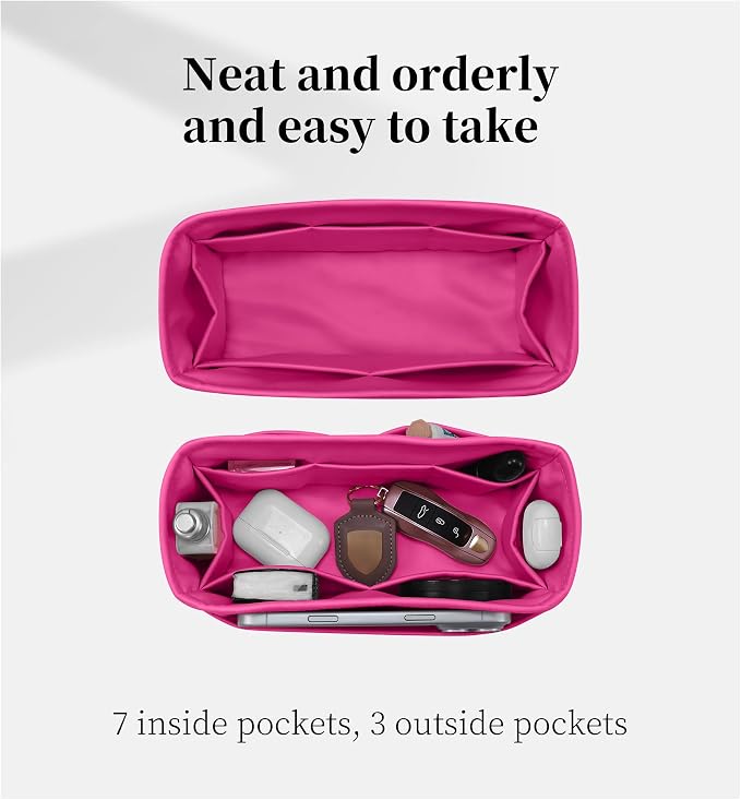 Satin Purse Organizer for Birkin 30 Sellier, Rose shocking | Custom Fit, Multiple Pockets, Lightweight Purse Essentials, Ideal for Travel, Shopping, and Daily Use - Image 6