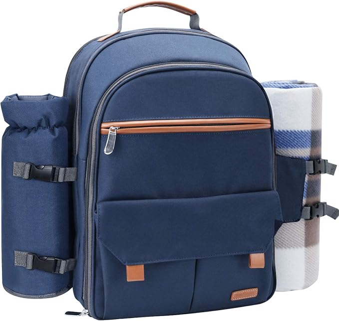 Sunflora Picnic Backpack for 4 Person Set Pack with Insulated Waterproof Pouch for Family Outdoor Camping (Navy Blue) by Sunflora