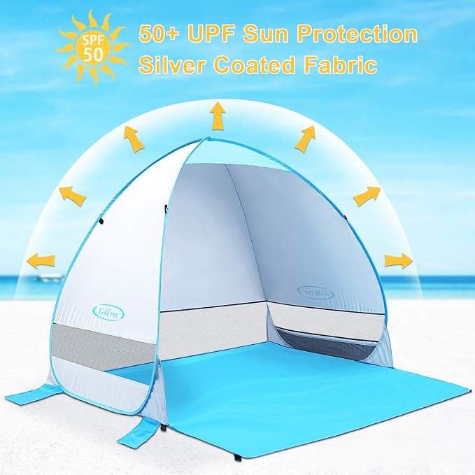 G4Free Large Pop up Beach Tent UPF50+ Automatic Sun Shelter Canopy Portable | Large Outdoor Cabana for 3-4 Person, UV Protection Sun Umbrella, Instant pop-up Design, made of 190T Silver Coated fabric - Image 6