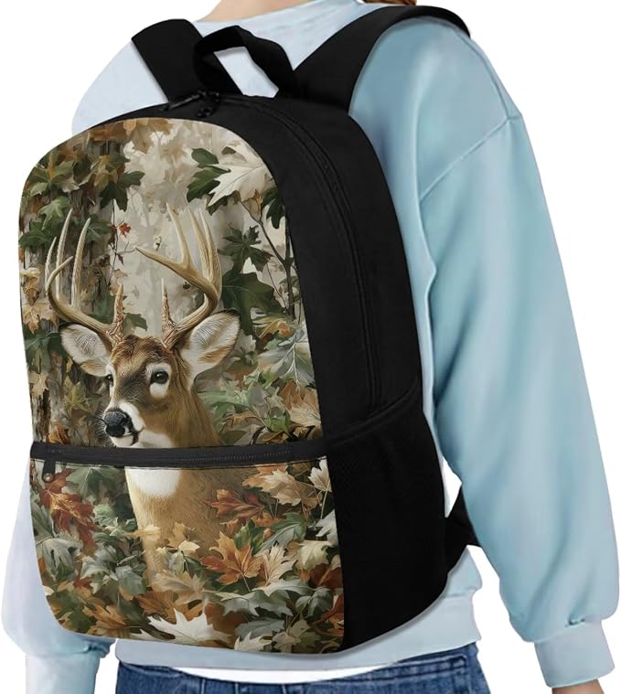 Deer Backpack for School Boys Forest Camo Backpack for Kids School Bag 5 in 1 Bookbag Set with Lunch Box Pencil Case Bottle Sleeve for Boys Preschool Bookbag - Image 2
