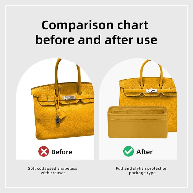 DGAZ Silk Purse Organizer Insert for Birkin Bag(Jaune amber,BK40) | Soft and Lightweight,Perfect Fit,Multi-pocket Storage,Bag Protector,Luxury Bag Care,Handmade,for Smooth Bag Organizer - Image 5