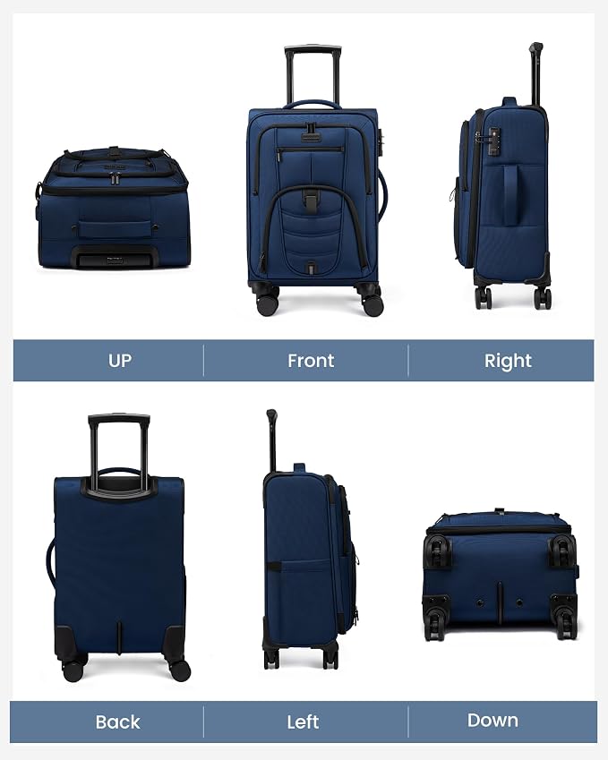 LOVEVOOK Business Softside Checked Luggage with 15.6/17.3 Inch Laptop Compartment, 24 Inch Checked Suitcase with Spinner Wheels, Large Capacity Luggage with TSA Lock for Business Trip Travel Navy Bule - Image 9