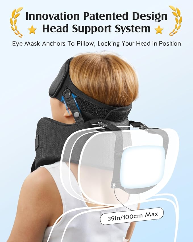 YFONG Travel Pillow for Long Flights, Patented 360° Ergonomic Sleeper Hold Head Support System with Memory Foam Neck Pillow & 3D Sleep Mask, Prevent Head Bobbing for Airplane & Road Trip, Black - Image 3