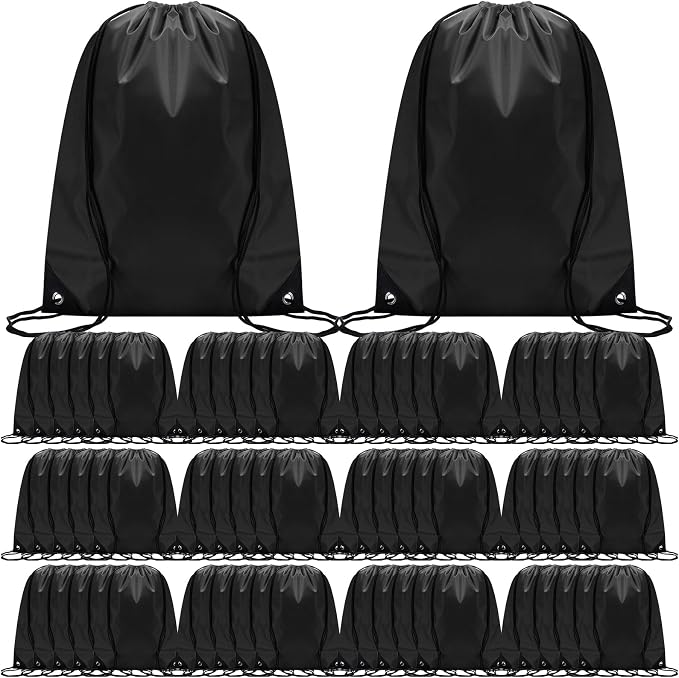 Shappy Drawstring Backpack Bulk Sports Gym Cinch Bag Polyester String Bag for Men Women(Black,200 Pcs) by Shappy