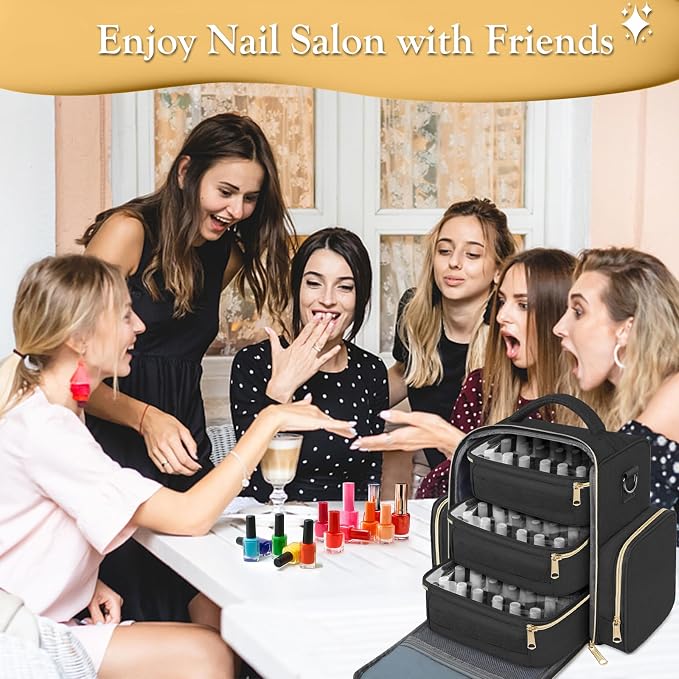YOREPEK Nail Polish Organizer Holds Up to 72 Bottles (15ml-0.5 fl.oz) | Nail Polish Carrying Case with Zippered Pockets & 3 Removable Pouches for Manicure Tool, Supplies, Nail Lamp, Gifts for Women - Image 8
