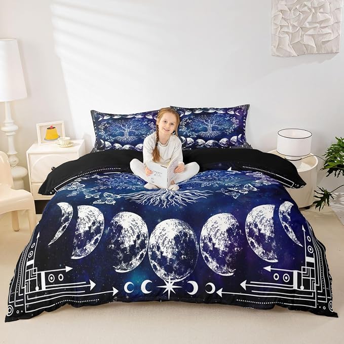 Erosebridal Tree of Life Bedding Set Twin for Boys Girls Boho Exotic Butterfly Print Duvet Cover Sun and Moon Comforter Cover Teens Kids Bedroom Decor Bohemian Gothic Hippie Bedding Black and White - Image 2