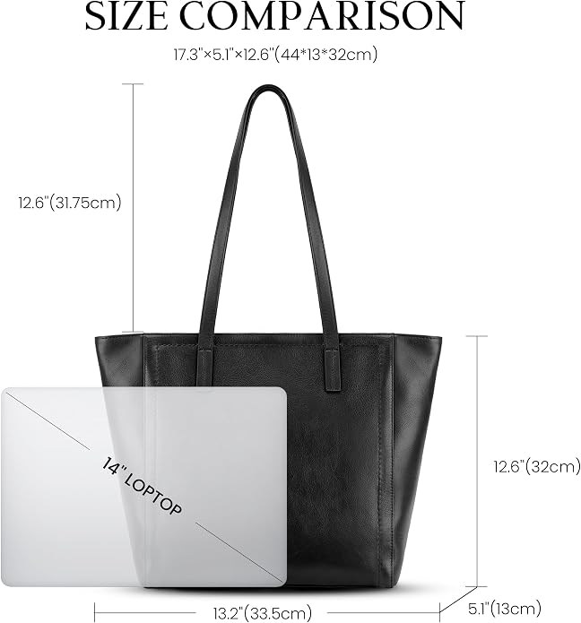 befen Vintage Genuine Leather Work Tote Bag for Women Large Tote Bag with Zipper Leather Purse and Handbags with Compartment - Image 4