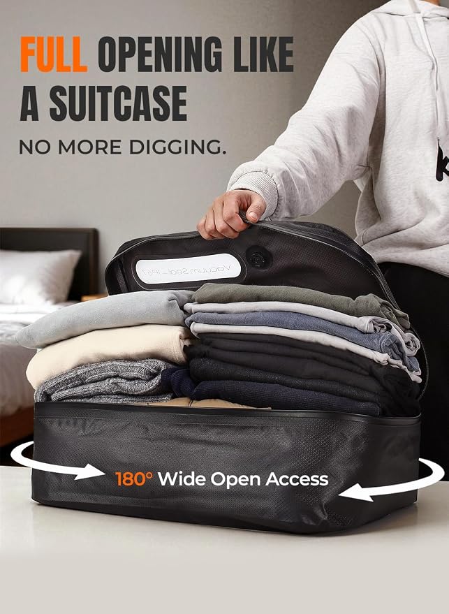 Vacuum Bags for Travel, 180° Open Zipper, IP67 Waterproof, Reusable Space Saver Compression Bags for Backpack, Suitcase(1 Pack, No Pump) - Image 3