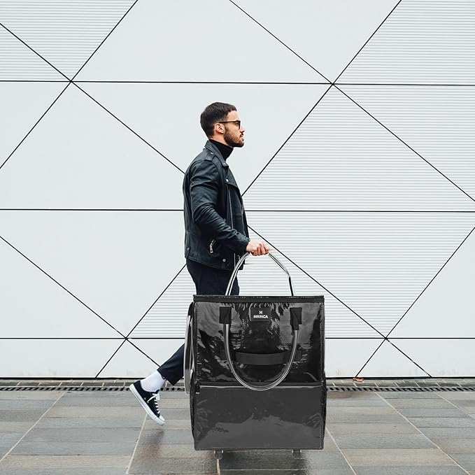 Reusable Grocery Bag On Wheels, 70L Foldable Rolling Tote Bag 6-Pocket, Heavy Duty Shopping Cart, Collapsible Portable Shopping Trolley Zippered Top, Lightweight Grocery Camping Travel, Medium Black - Image 2