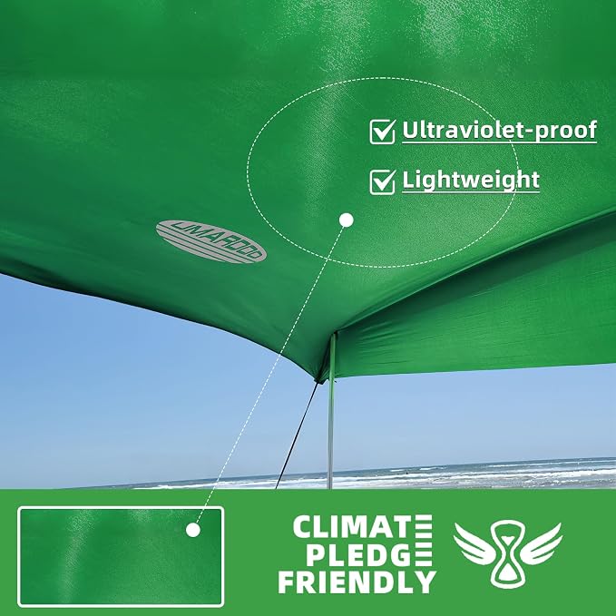 UMARDOO Family Beach Tent Canopy Sun Shade Portable, Large Compact Beach Sun Shelter Easy Setup with Packable Bag for Outdoor Travel (Green, 10X10 FT. 4Poles) - Image 2