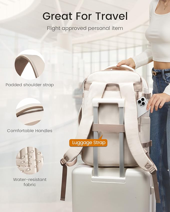 LOVEVOOK 50L Travel Backpack for Women Men, TSA Personal Item Travel Bag Fits 17.3inch Laptop, Waterproof Airline Approved Carry On Luggage With 2 Cubes for Weekender Hiking Business, Beige - Image 6