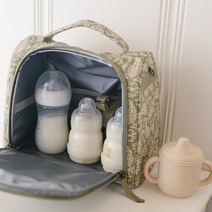 JuJuBe Insulated Bottle Bag, Breastmilk Cooler Bag Fits 3 Baby Bottles, Storage Tote for Nursing Mom, Daycare & Travel, Lunch Bag w/Handle & Shoulder Strap (Paisley Floral) - Image 8