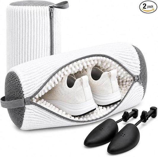Shoe Washing Machine Bag (2 Pack), Shoe Bag for Washing Machine with Microfiber Scrub Fibers, Self-Locking Zipper Protection, 2 Adjustable Shoe Trees, Sneaker Laundry Bag for Washer and Dryer by XERRYCON