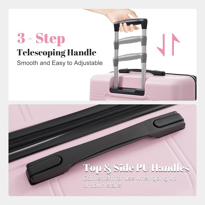6 Pcs ABS Hardshell Luggage Set Spinner Wheel Suitcase Suitcase Baby Pink - Image 6