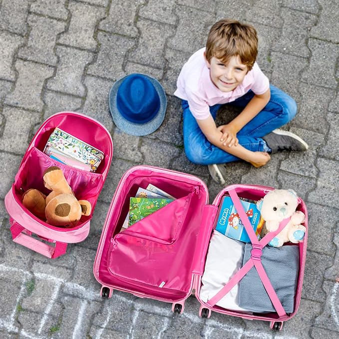 HONEY JOY Kids Luggage, 12" Toddler Backpack & 18" Travel Suitcase with Wheels, Lightweight Toddler Girls Suitcase, Durable ABS Hardshell, 2Pcs Carry On Luggage Set for Boys Girls, Pink Mermaid - Image 6