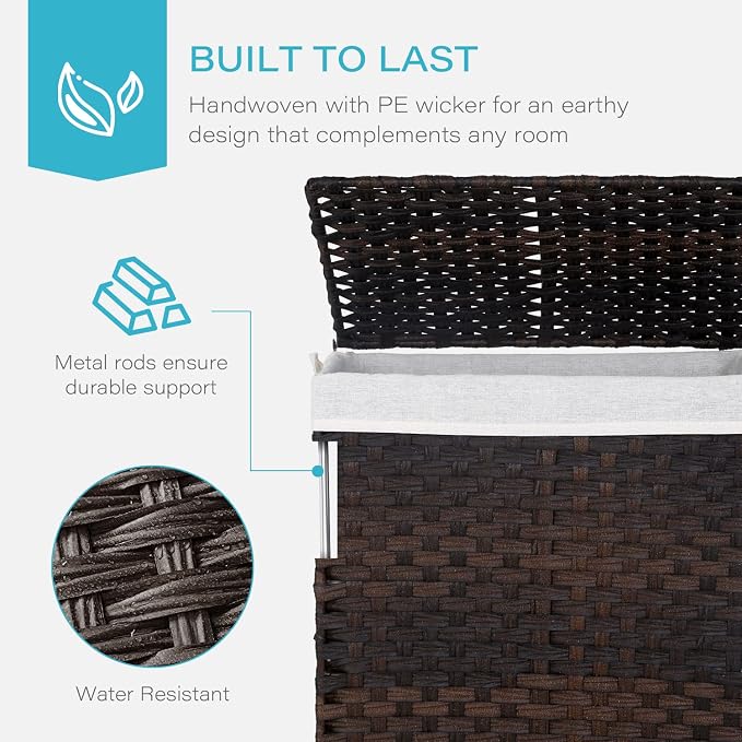 Paylesshere Laundry Hamper Handwoven Laundry Basket 90L/110L Foldable Rattan Laundry Hamper With Lid,2 Removable Liner Bags & 6 Laundry Bags,Clothes Hamper for Bathroom, Brown - Image 3