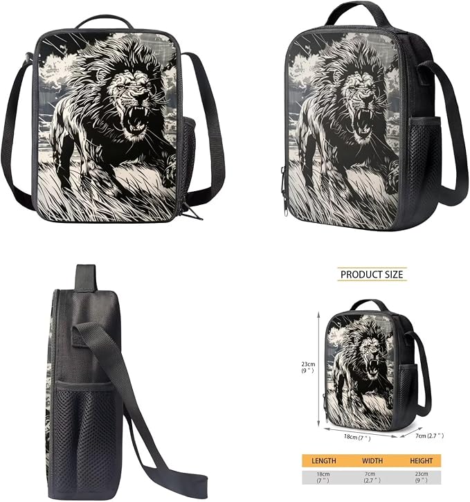 17 Inch Animal Print School Backpack And Lunch Box Set for Kids Lightweight Roaring Lion Backpack for Boys Girls Sturdy School Bag with Insulated Lunchbox Pencil Case Student Bookbag - Image 5