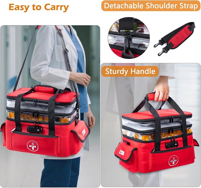 BAGSFY 3-Tier Medicine Organizer with Combination Lock – Large Medicine Bag, Empty First Aid Kit Case, Pill Bottle Medical Supply Organizer, Travel Prescription Bag, Medication Storage Container - Image 5