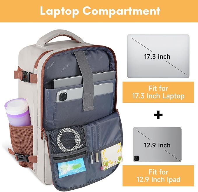 Taygeer Backpack for Women, College Backpack with Laptop Compartment 40l | Travel Laptop Mochila Carry On Luggage with Shoe Pouch, Airline Approved Personal Item Bag for Weekender Hiking, Khaki White - Image 5