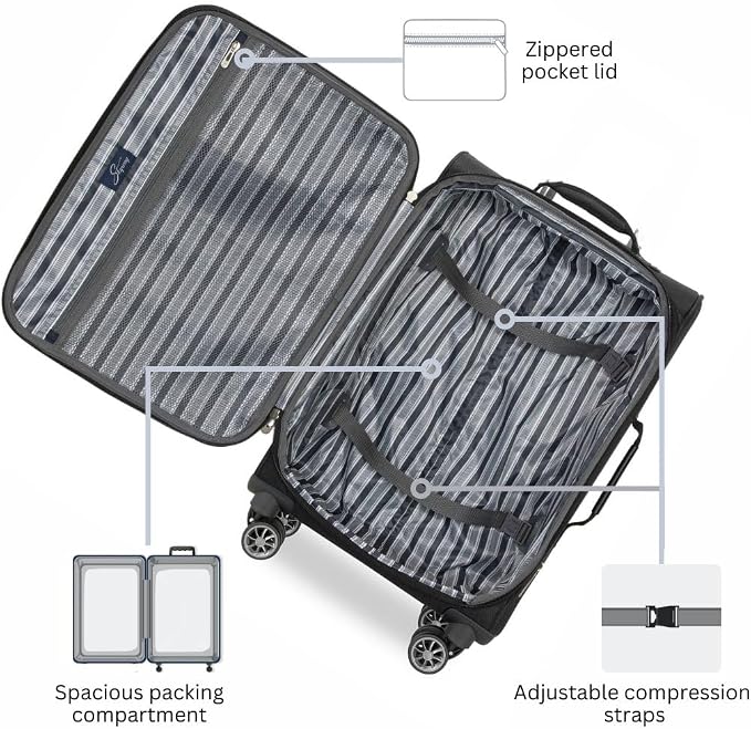 Skyway Epic Softside 2-Piece Luggage Set - Lightweight Suitcase with Wheels | TSA Approved Travel Bag | Spinner Suitcase | Luggage Set with Telescoping Handle, 20", & 28", Black - Image 4