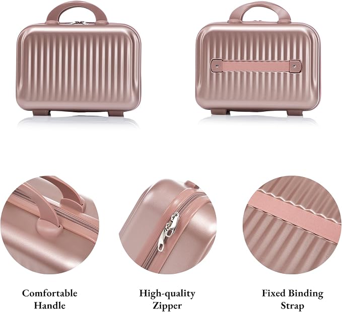 2 Pcs ABS Spinner Luggage Set with Front Opening Design, 14" Cosmetic Case & 20" Carry-On with Combination Lock For Business Trip, Champagne - Image 6