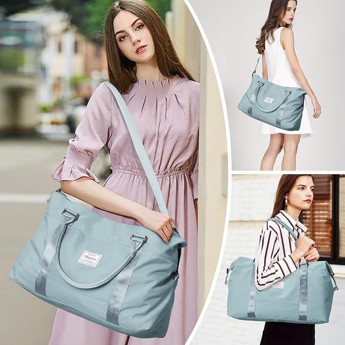 Travel Duffel with Toiletry Bag, Weekender Overnight Carry-on, Extra Large Light Blue - Image 8