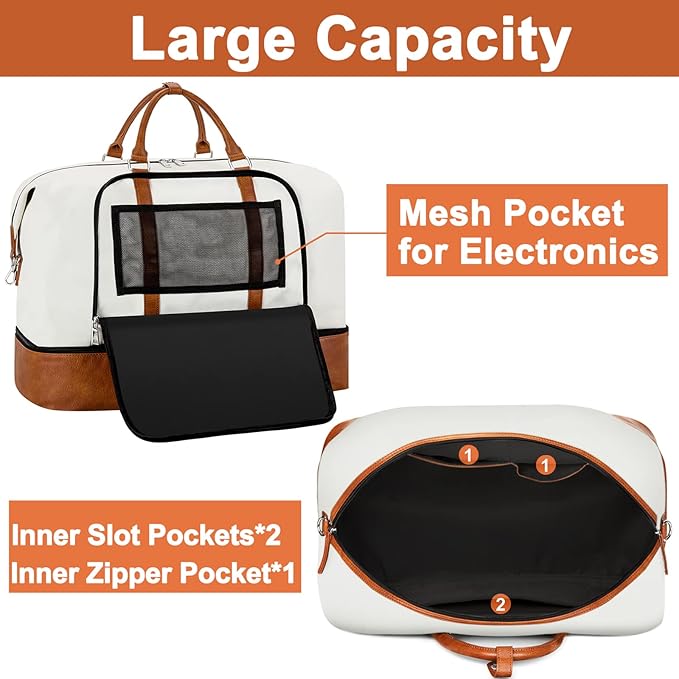 Travel Weekender Bag for Women, 21" Overnight Bag with Shoe Compartment 50L Large Travel Duffel Bag Carry On Tote for Weekend, Overnight, Business Trips, Water Resistant - Image 6
