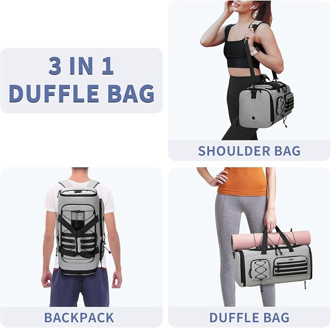 Bosstin Gym Bag for Men & Women,45L Travel Duffle Sports Duffel Bag Gym Weekender Overnight Backpack with Shoe Compartment (GREY CHECKERED) - Image 5