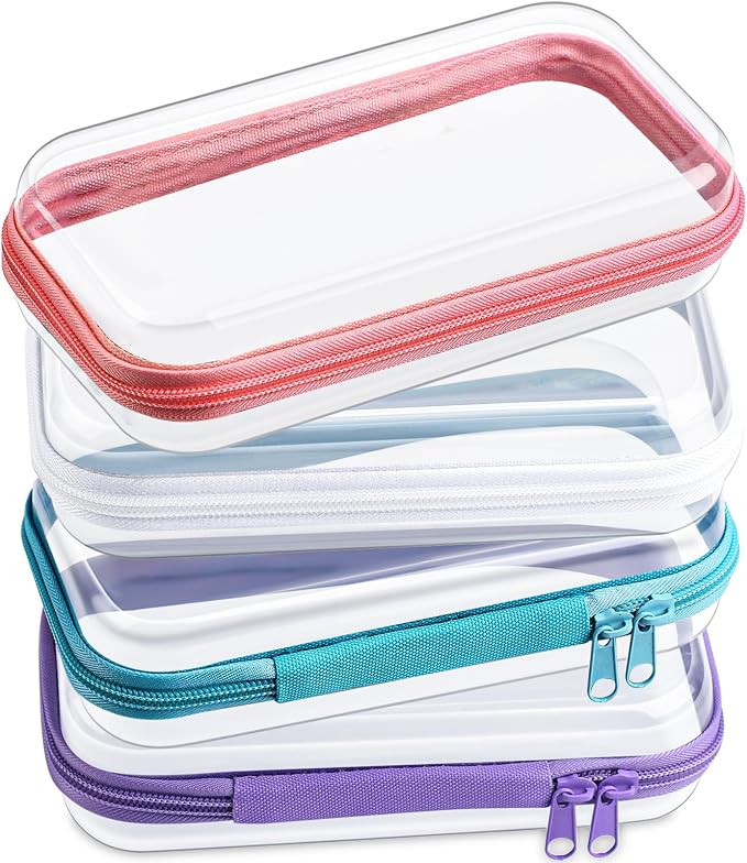 Hoolerry 4 Pcs Hard Clear Zipper Case Makeup Bags Plastic Zipper Pouch Transparent Storage Box Containers for Cosmetics, Snacks, Building Blocks, Puzzles(Clear,7.5 x 3.9 x 2 in,Multicolor) by Hoolerry