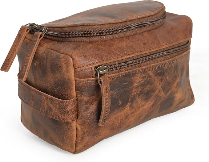 (7.5 inch Small) Real Full Grain Leather Toiletry Bag for Men, Dopp kit with Waterproof Lining, Toiletries Organizer, Grooming Travel Bag Pouch, Bathroom Shaving Kit Zipper Bag - Image 7